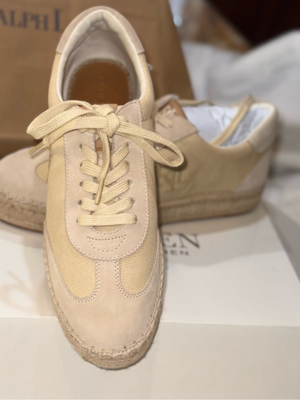 Ralph Lauren Luize Sneaker in Sand and Black Accents - size 9.5